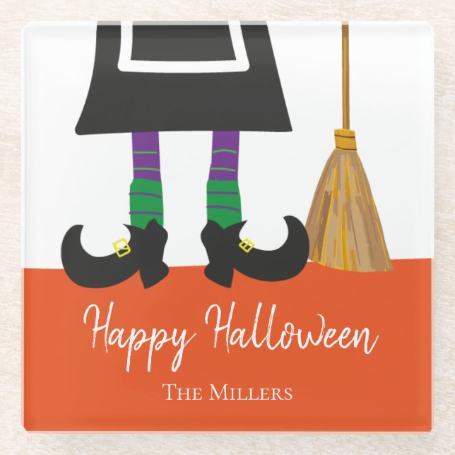 Happy Halloween HexenLegs & Broom Personalisiert Glasuntersetzer (Vorderseite)