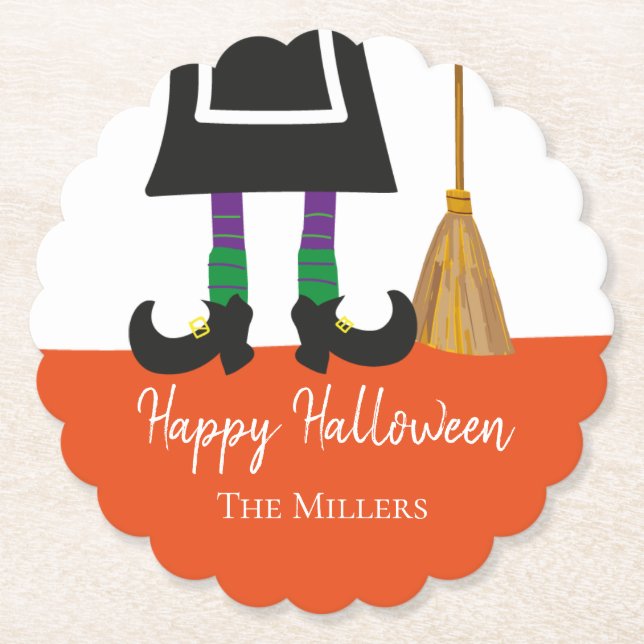 Happy Halloween HexenLegs & Broom Personalisiert Untersetzer (Vorderseite)
