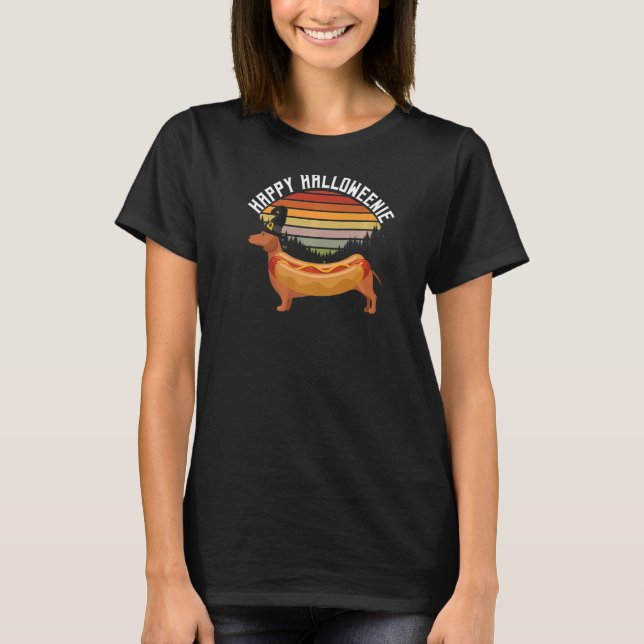Happy Halloween Horror Hexe Dackel Hot Dog T-Shirt (Vorderseite)