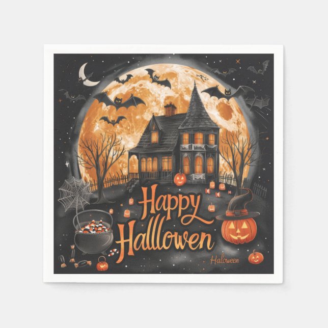 Happy Halloween House Niedlich & Festivals Hallowe Serviette (Vorderseite)