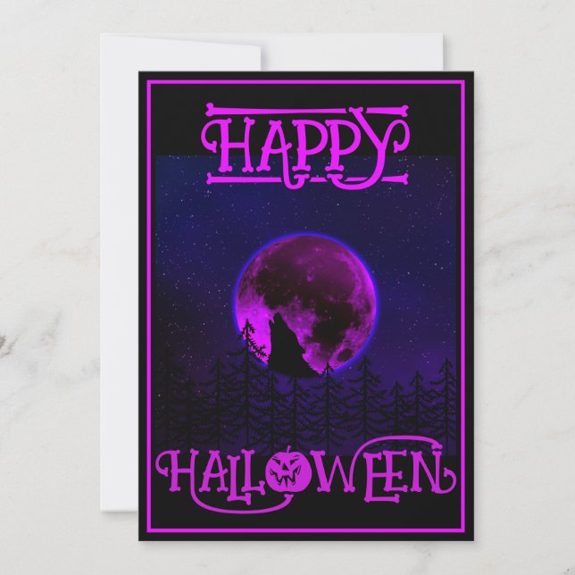 Happy Halloween Howling Hund Lila Moon Einladung (Vorderseite)