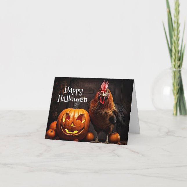 Happy Halloween Hühnerrooster Pumpkin Farm Paper Karte (Vorderseite)