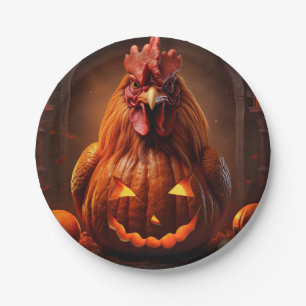 Happy Halloween Hühnerrooster Pumpkin Farm Paper Pappteller