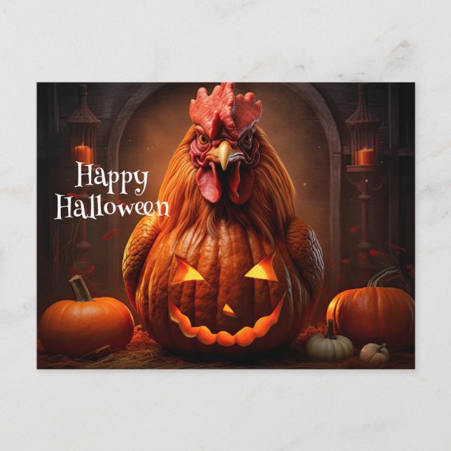 Happy Halloween Hühnerrooster Pumpkin Farm Paper Postkarte (Vorderseite)