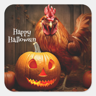 Happy Halloween Hühnerrooster Pumpkin Farm Paper Quadratischer Aufkleber