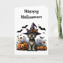 Happy Halloween Hund in einem Hexenhut Karte