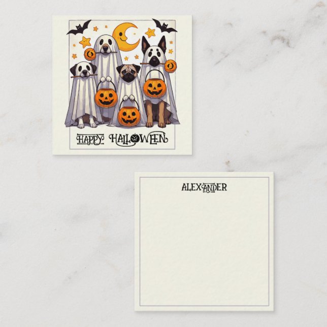 Happy Halloween Hunde in Ghost Costume Mitteilungskarte (Vorne/Hinten)