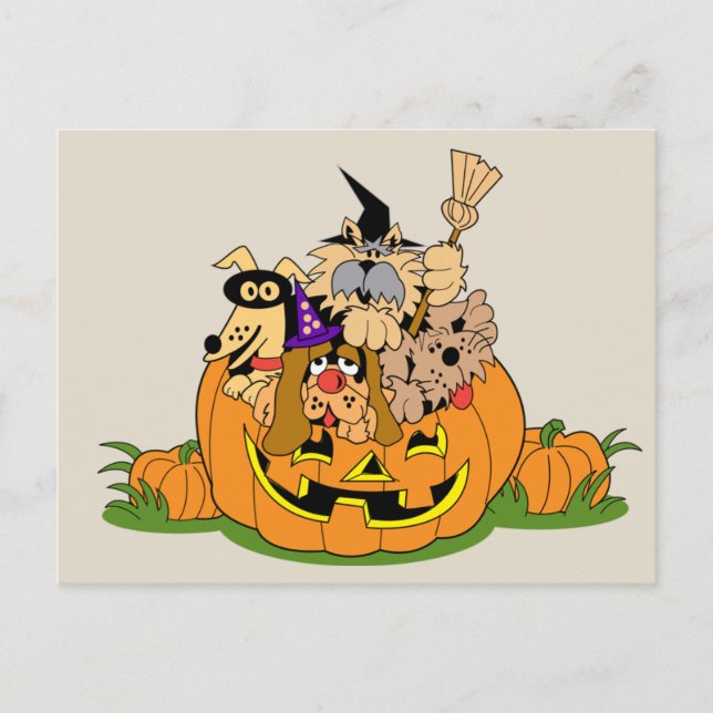 Happy Halloween Hunde in Pumpkin Postkarte (Vorderseite)