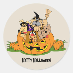 Happy Halloween Hunde in Pumpkin Runder Aufkleber