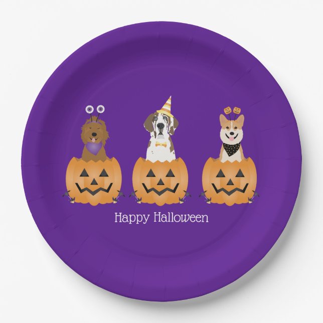 Happy Halloween Hunde in Pumpkins Pappteller (Vorderseite)