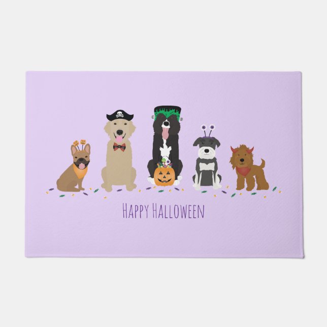 Happy Halloween Hunde Lila Fußmatte (Vorderseite)