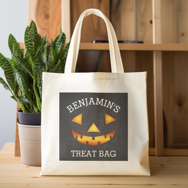 Happy Halloween Individuelle Name Jack-o-Laterne L Tragetasche (Custom Tote Bag)