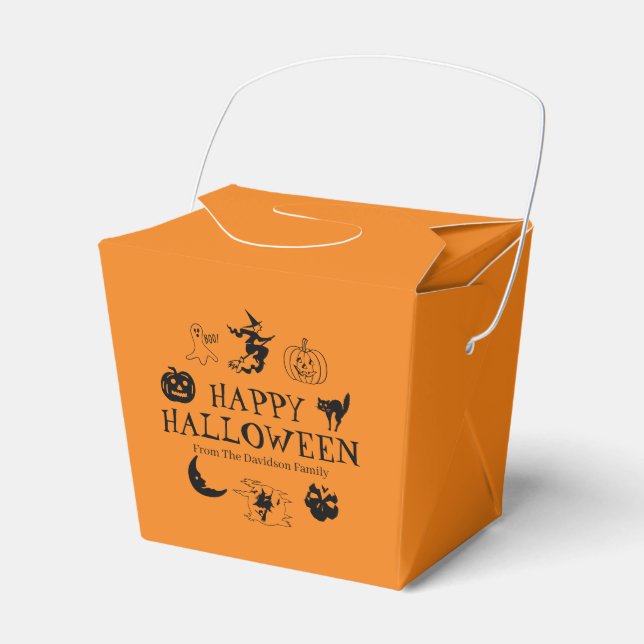 Happy Halloween individuelle Name Leckerei schwarz Geschenkschachtel (Vorderseite)