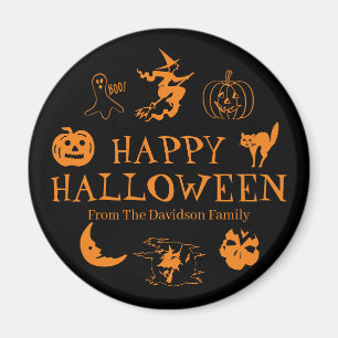 Happy Halloween individuelle Name schwarz-orange L Magnet