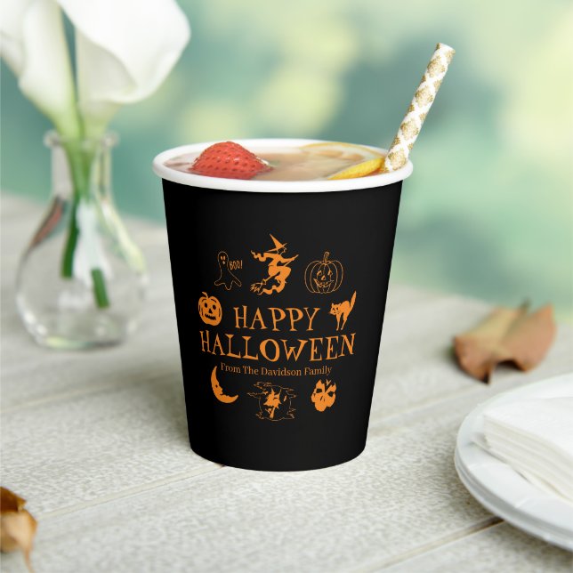 Happy Halloween individuelle Name schwarz-orange L Pappbecher (In Situ)