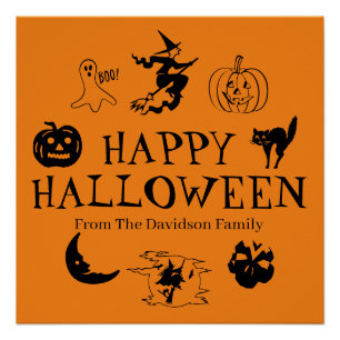 Happy Halloween individuelle Name schwarz-orange Poster