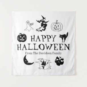 Happy Halloween individuelle Name Schwarz-weiße De Wandteppich