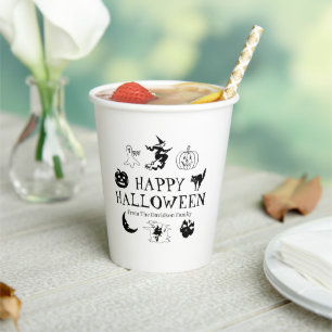 Happy Halloween individuelle Name Schwarz-weiße S Pappbecher