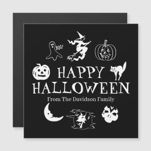 Happy Halloween individuelle Name Schwarz-weiße Sp Magnetkarte