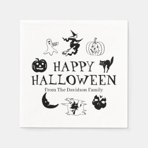 Happy Halloween individuelle Name Schwarz-weiße Sp Serviette