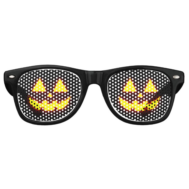 Happy Halloween Jack-o&#x27;-Lantern Face 3-Neon Orange Partybrille (Vorderseite)