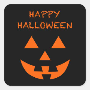 Happy Halloween Jack O’ Lantern Face Fun Halloween Quadratischer Aufkleber
