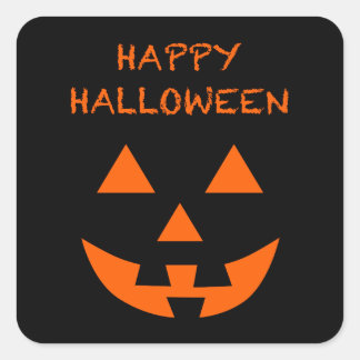 Happy Halloween Jack O’ Lantern Face Fun Halloween Quadratischer Aufkleber