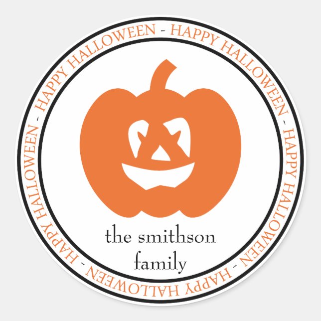 Happy Halloween Jack-O-Lantern (schwarz / orange) Runder Aufkleber (Vorderseite)