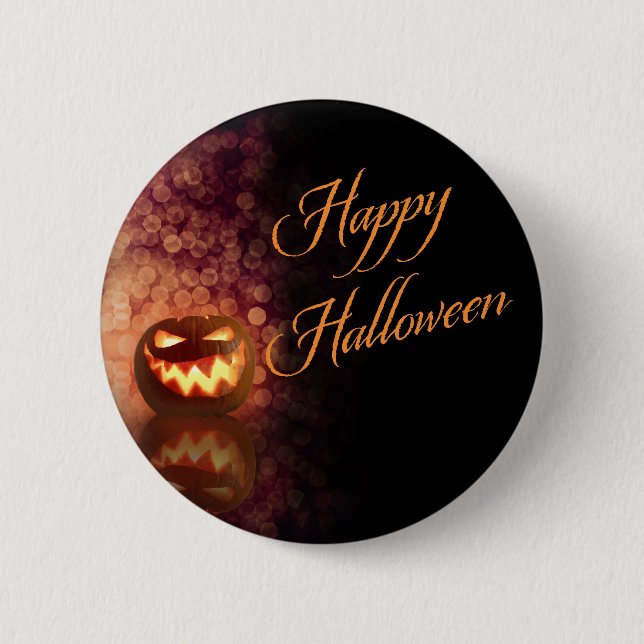 Happy Halloween Jack O'Lantern Black und Orange Button (Vorderseite)
