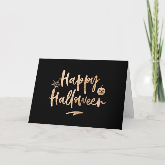 Happy Halloween-Karte | Schwarz und Gold Karte (Vorderseite)
