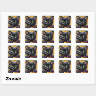 Happy Halloween Katze mit Kürbis Quadratischer Aufkleber