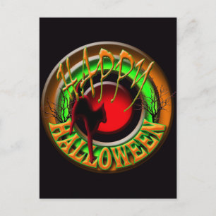 Happy Halloween Katze und Mond POSTCARD Postkarte
