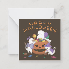 Happy Halloween: Katzen & Geist Mitteilungskarte