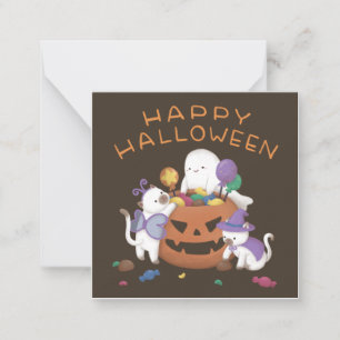 Happy Halloween: Katzen & Geist Mitteilungskarte