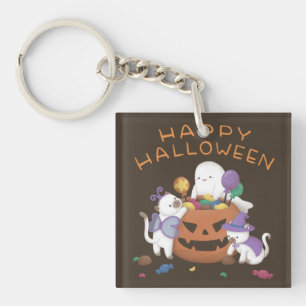 Happy Halloween: Katzen & Geist Schlüsselanhänger