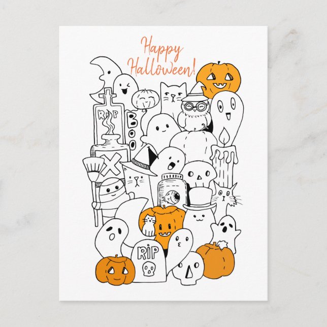 Happy Halloween Kawaii Doodle Postkarte (Vorderseite)