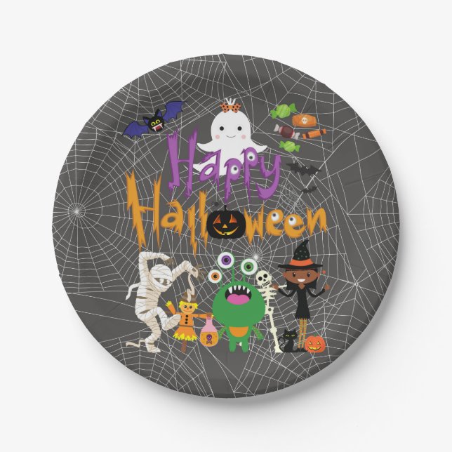 Happy Halloween Kids Niedlich und Spooky Pappteller (Vorderseite)