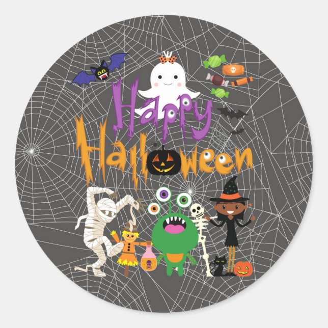 Happy Halloween Kids Niedlich und Spooky Runder Aufkleber (Vorderseite)