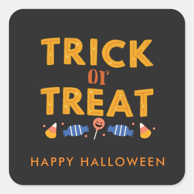 Happy Halloween Kids Trick oder Treat Candy Quadratischer Aufkleber (Vorderseite)
