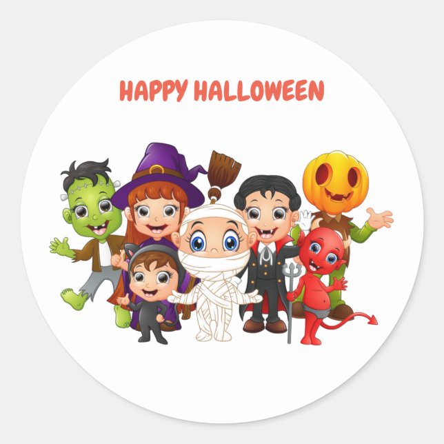 Happy Halloween Kinder tragen Kostüme Runder Aufkleber (Vorderseite)