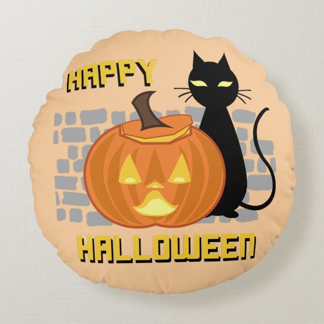 Happy Halloween-Kissen Rundes Kissen (Vorderseite)