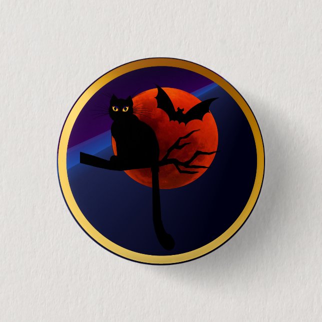 Happy Halloween Kitty n' Bat Button (Vorderseite)