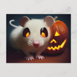  Happy Halloween. Kleine niedliche Maus mit Kürbis Postkarte
