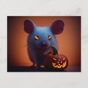  Happy Halloween. Kleine niedliche Maus mit Kürbis Postkarte