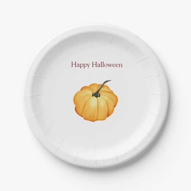 Happy Halloween Kürbis Aquarellpapier Platte Pappteller (Vorderseite)