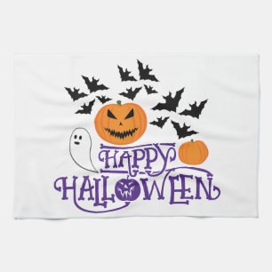Happy Halloween Kürbis Gespenst Fledermäuse lila T Geschirrtuch