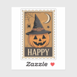 "Happy Halloween" Kürbis-Hexenhut-Stempel Aufkleber