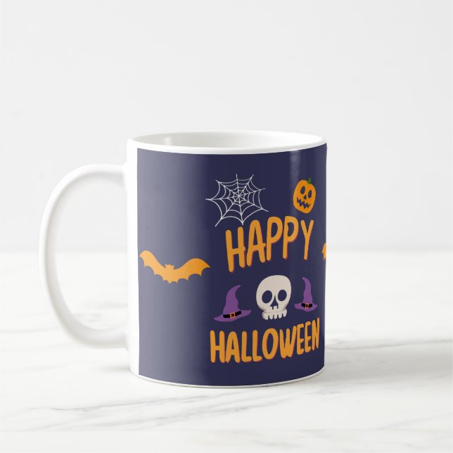Happy Halloween Kürbisbisssteppel Orange Design Kaffeetasse (Links)