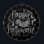 Happy Halloween-Kürbislaterne Dartscheibe<br><div class="desc">Glückliche Halloween-Fledermäuse mit Grußtypografie</div>