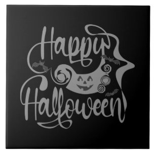 Happy Halloween-Kürbislaterne Fliese